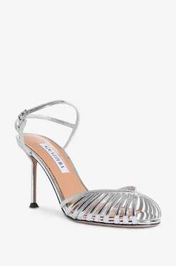 Absatz-Sandalen aus Leder in Spiegeloptik Hold Me 85
