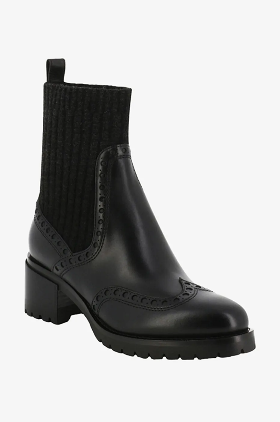 Absatzstiefeletten aus Leder und Strick Brogue 50