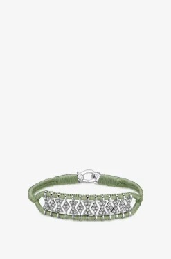 Armband aus Lurex und Silber mit Moissanit Buzios Kaki