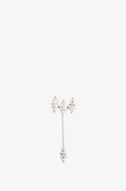Einzelner Weissgold- und Diamantohrstecker Triple Marquise Stud With Chain
