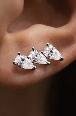 Einzelner Weissgold-Ohrstecker mit Diamanten The Triple Pear