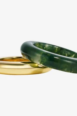 2er-Set Ringe aus Gold und Moosachat Albert & Essential