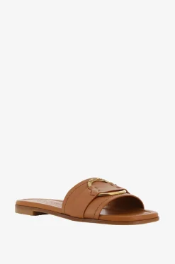 Flache Glattleder-Pantoletten Bell Slide