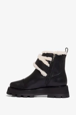 Flache Glattlederstiefeletten mit Shearlingfutter Meena