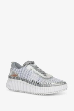 Flache Keilsneakers aus Mesh und Metallic-Leder Nama