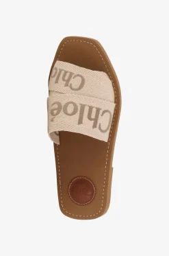 Flache Pantoletten aus besticktem Leinen Woody