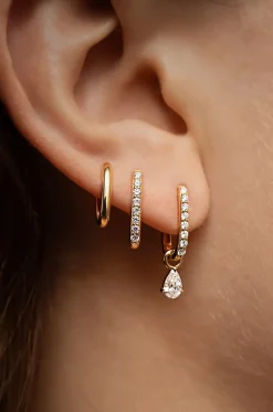 Gelbgold- und Diamantohrringe Allday Huggies Diamond Drop
