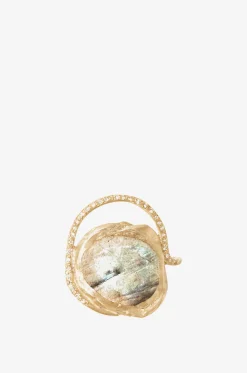 Gelbgold-Ring mit Labradorit und Diamanten Gaia