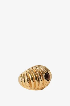 Geriffelter goldener Ring mit Tigerauge Reef