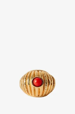 Geriffelter goldener Ring mit Koralle Reef