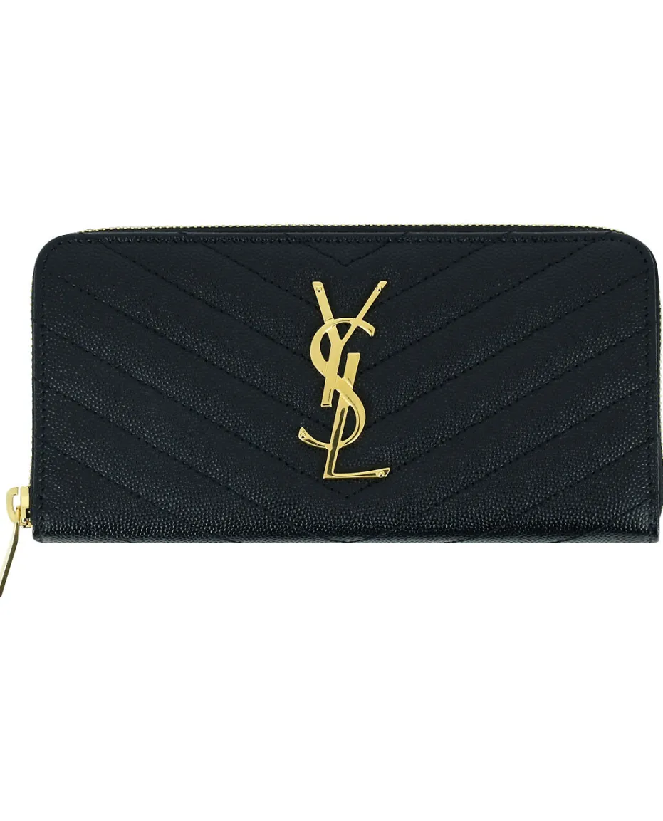 Gesteppte lange Lederbrieftasche mit Zip Monogram