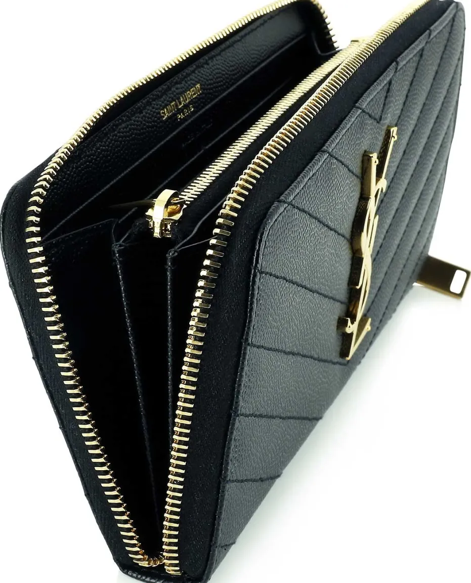 Gesteppte lange Lederbrieftasche mit Zip Monogram