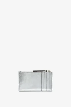 Gestepptes Metallic-Leder-Kartenetuil mit Zip Kira Diamond Quilt
