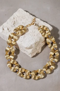 Goldene Choker-Halskette mit Hämatit und Kristallen Nairobi