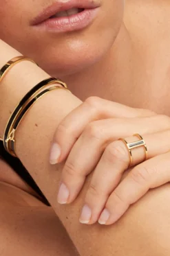 Goldener emaillierter Armreif Bangle Noir - 44 mm