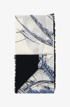 Grosses Web-Tuch aus Kaschmir mit Fischprint Summer