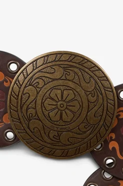 Gürtel aus Lederscheiben mit Print und Ösen - 9 cm