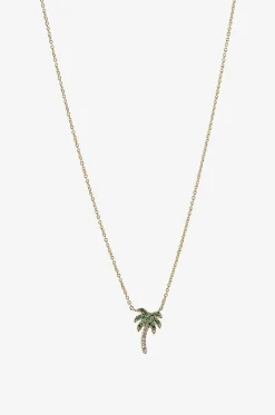 Halskette aus Gelbgold Mini Diamond & Garnet Palm Tree