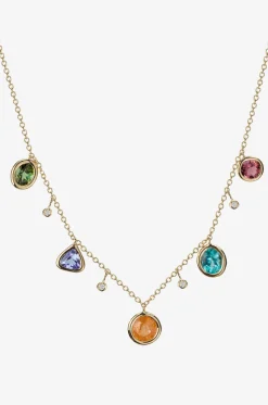 Halskette aus Gelbgold mit Edelsteinen Cabochon