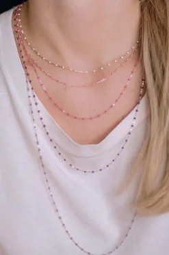 Halskette aus Roségold mit bunten Perlen Classique Gigi Violet - 42 cm