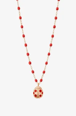 Halskette aus Roségold und Harz Ladybug Noir