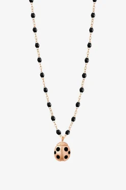 Halskette aus Roségold und Harz Ladybug Noir