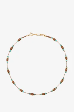 Halskette mit Holz- und Türkisperlen Padma