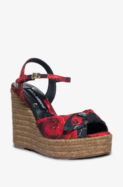 Keilsandalen aus Canvas mit Rosenprint Lolita 80