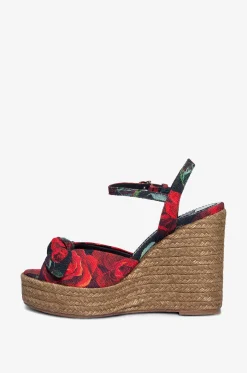 Keilsandalen aus Canvas mit Rosenprint Lolita 80