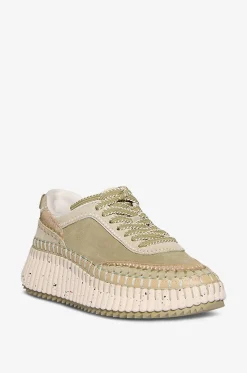 Keilsneakers aus Leder und Stoff Nama