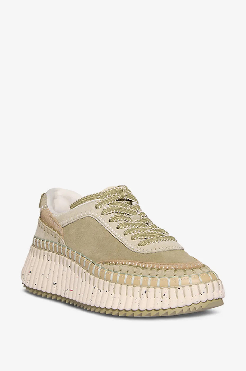 Keilsneakers aus Leder und Stoff Nama