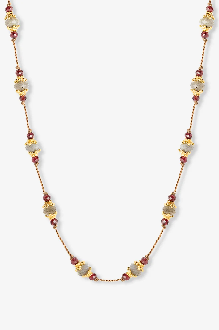 Kordel-Chokerhalskette mit Labradorit und Granat Sriphala