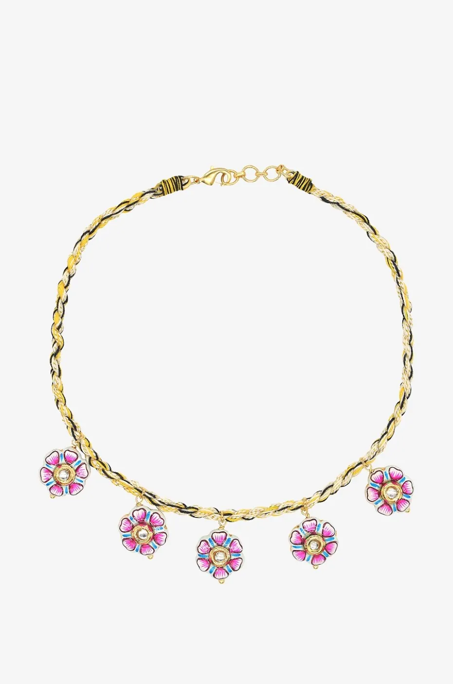 Kordel-Chokerhalskette mit emaillierten Blüten Petunia