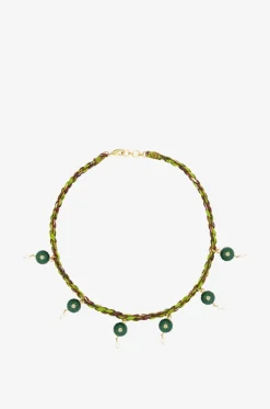 Kordel-Choker-Halskette mit Halbedelsteinen Melon