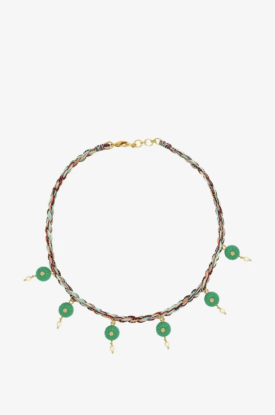 Kordel-Choker-Halskette mit Halbedelsteinen Melon