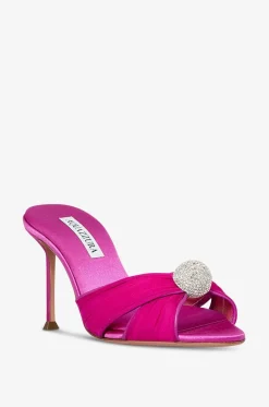 Kristallbesetzte Satin-Pantoletten mit Absatz Mystery 85