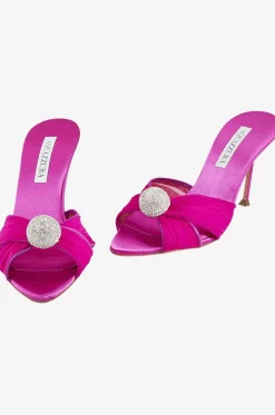 Kristallbesetzte Satin-Pantoletten mit Absatz Mystery 85