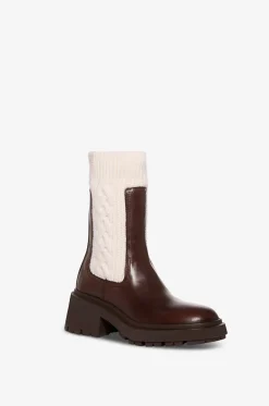 Leder- und Strickstiefeletten mit Absatz Tamia