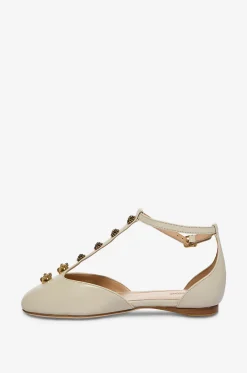 Lederballerinas mit T-Riemen und Schmucknieten Céleste
