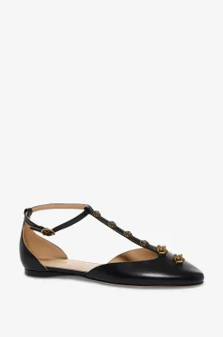Lederballerinas mit T-Riemen und Schmucknieten Céleste