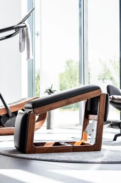 Multifunktionale 3-in-1-Bauchtrainerbank aus Nussbaum und Leder