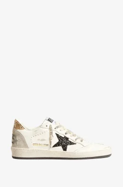 Niedrige Ledersneakers mit Glitter Ballstar