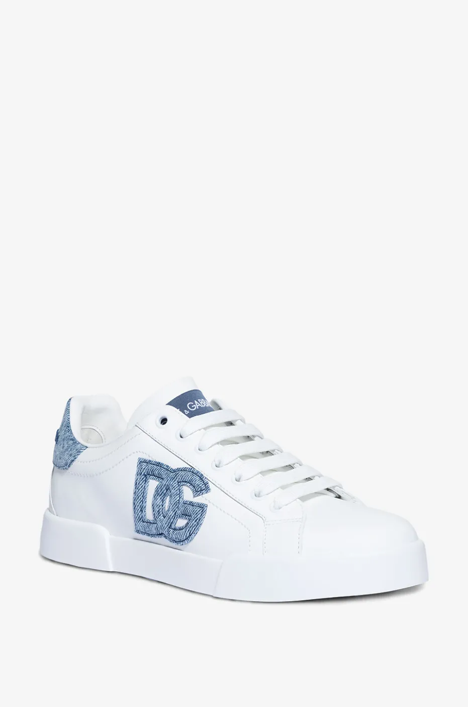 Niedrige Schnürsneakers aus Leder und Denim Portofino Light