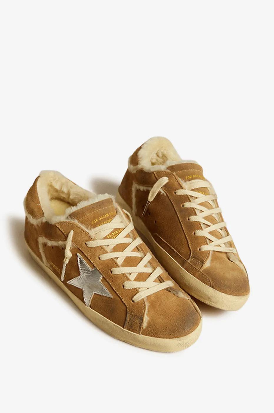 Niedrige Shearling- und Metallic-Leder-Sneakers Super-Star