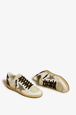 Niedrige Used-Look-Ledersneakers mit Glitter Ball Star