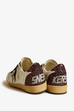 Niedrige Used-Look-Ledersneakers mit Glitter Ball Star