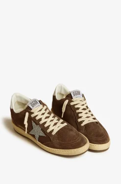 Niedrige Used-Look-Wildledersneakers mit Glitterstern Ball Star