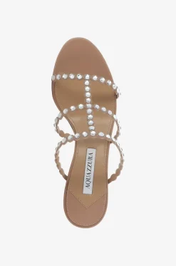 Offene Pantoletten aus Leder und Kristallen Tequila 50