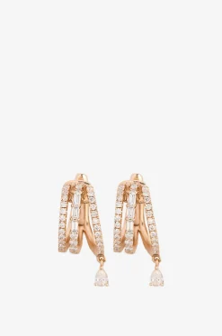 Ohr-Cuff mit drei Ringen und Tropfen aus Roségold und Diamanten