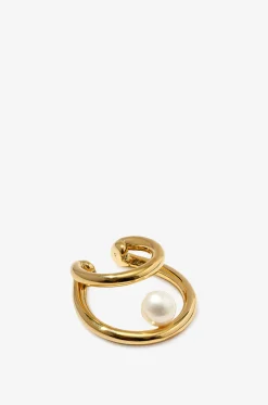 Ohrklammer aus goldenem Silber und Perle Double Pearl Cuff